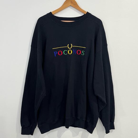 Poconos Vintage Crewneck Oversized Sweatshirt Black XL - Picture 5 of 6